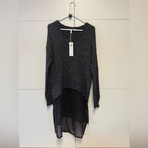 NWT BCBGeneration Chic Black Sweater with Sheer Hem. Size M/L